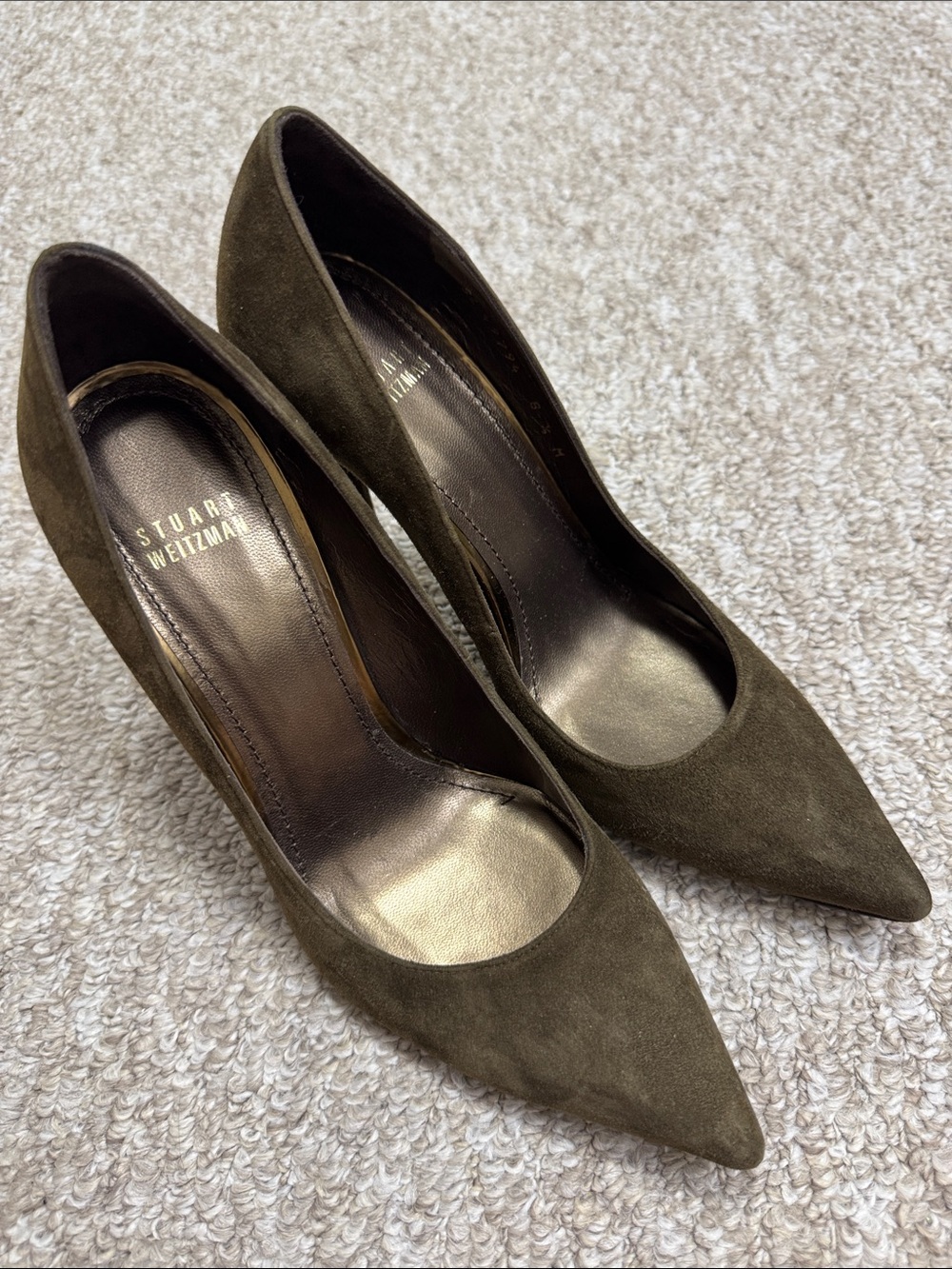 Stuart Weitzman Olive Suede Pointed Pumps